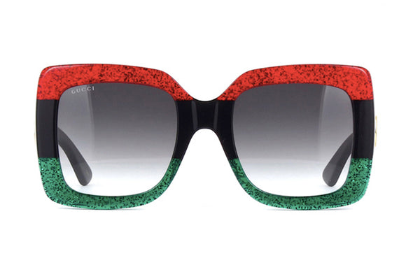 GUCCI GG0083S 001 Large Square Glitter Sunglasses - Red Black and Green