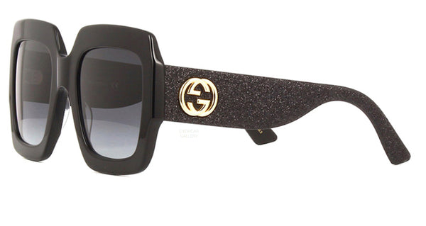GUCCI Large Black Glitter Square Gucci Sunglasses GG0102S 001