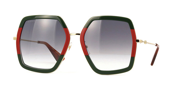 GUCCI Extra Large Gold with Green and Red Two Tone Sunglasses GG0106s 007