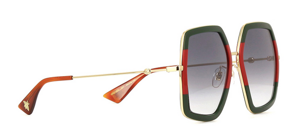 GUCCI Extra Large Gold with Green and Red Two Tone Sunglasses GG0106s 007