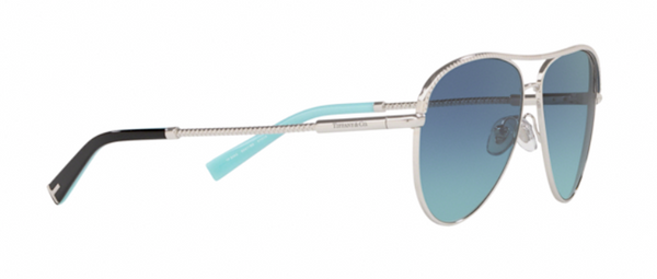 Tiffany and Co. Diamond Point Silver Aviator Sunglases with Blue Lens TF 3062
